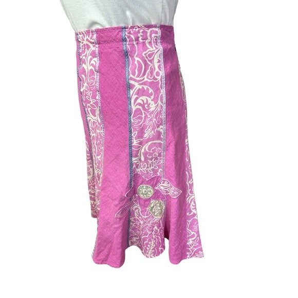 Sigrid Olsen skirt linen floral applique gold thread flouted pink Size 6 - Picture 3 of 7